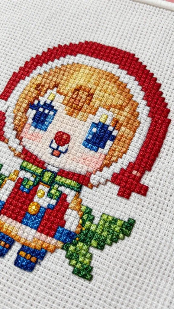 closeup of cross-stitch detailing on quilted blanket design
