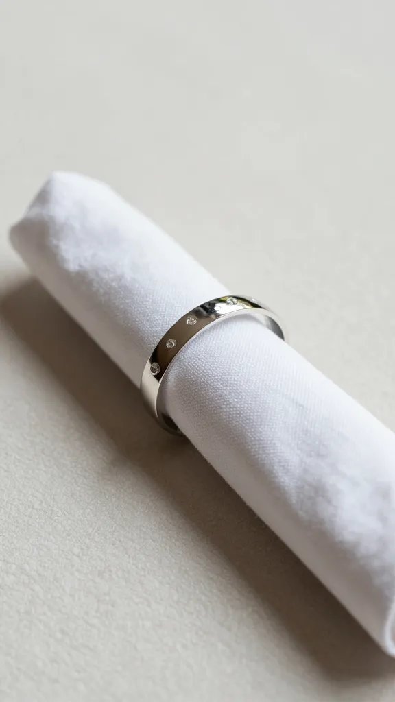 closeup of napkin ring and simple prop resting on blanket texture