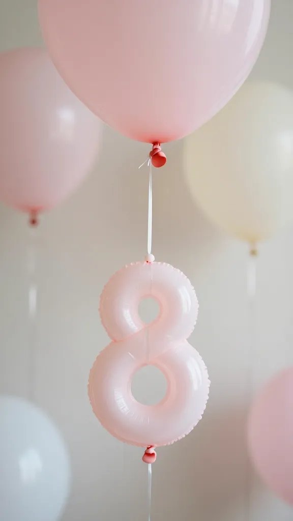 Closeup of a gender reveal balloon string with soft bokeh background