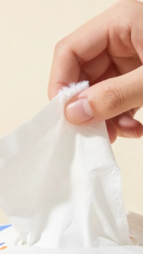 Closeup of a hand tearing open a tissue with color puff hidden