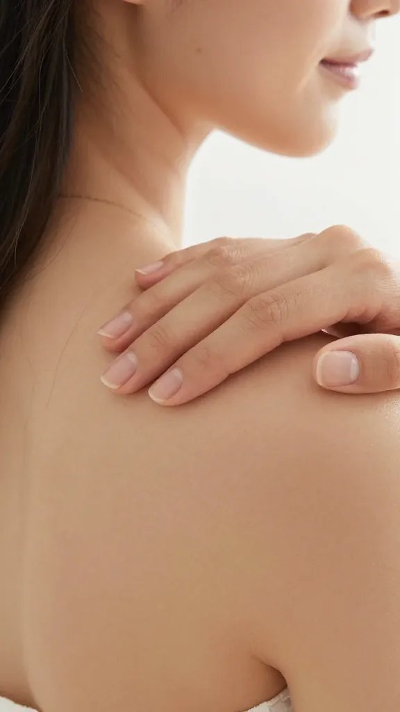 closeup of mother’s gentle touch on daughter’s shoulder