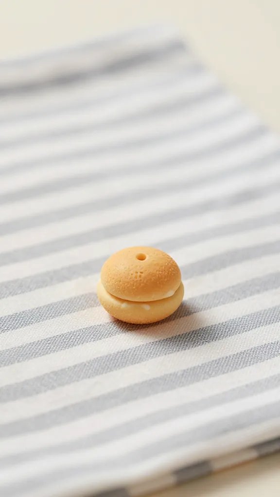 closeup of tiny picnic snack on a striped napkin (one item)