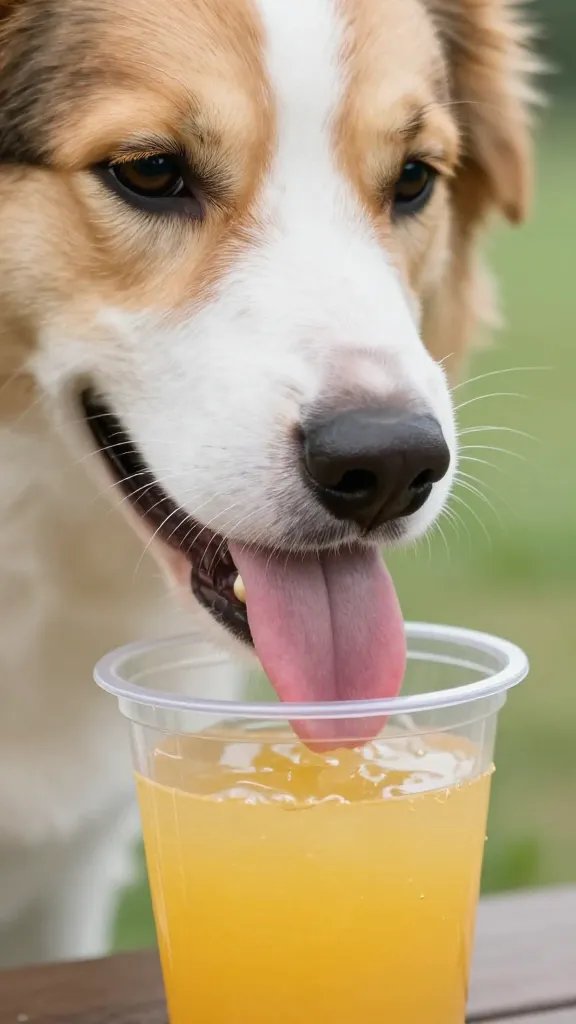 Closeup of a dog tongue lapping juice from a picnic cup
