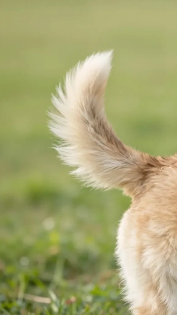Closeup of a dog tail wag in soft meadow light