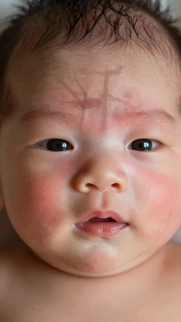 Closeup of newborn’s rosy cheeks with soft shadowing from trees