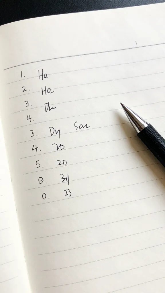 closeup of open notebook with handwritten shot list and pen