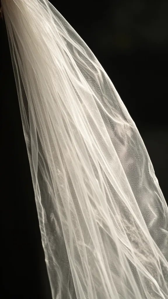 closeup of ethereal veil fluttering beside bump in sun