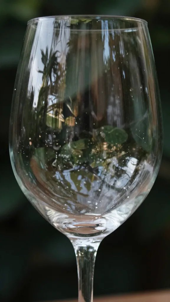 closeup of a wine glass with reflection of leafy canopy above