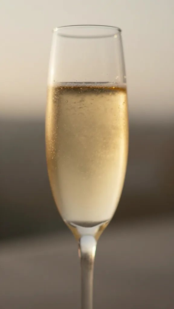 closeup of a satin champagne flute catching soft golden hour light