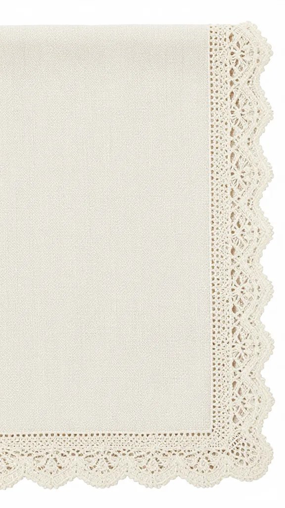 closeup of a single linen napkin with delicate lace edging