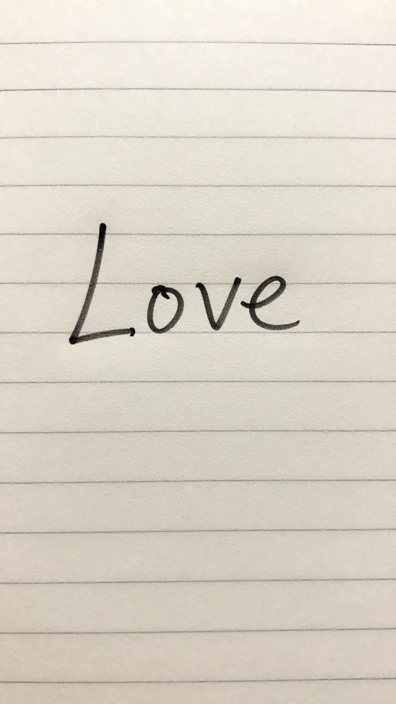 closeup of a handwritten love note on striped parchment