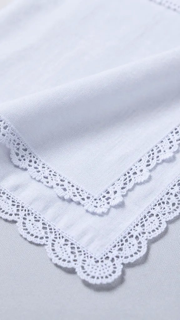closeup of a lace-edged handkerchief on picnic blanket