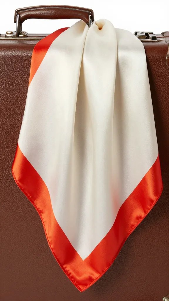 closeup of silk scarf draped over vintage suitcase