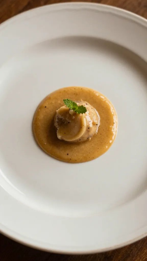 closeup of a single vintage plate with small, warm-toned food vignette