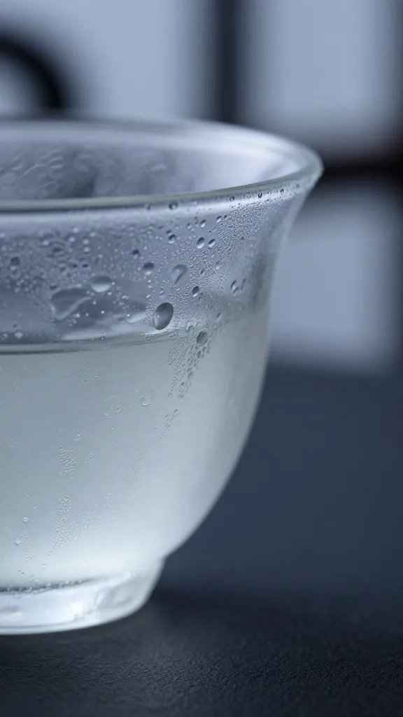 closeup of a single teacup condensation with cool backdrop shadows
