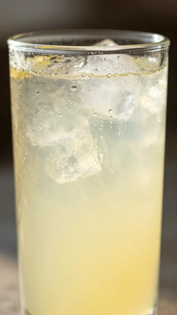 closeup of a single glass lemonade with condensation in sunlit glow