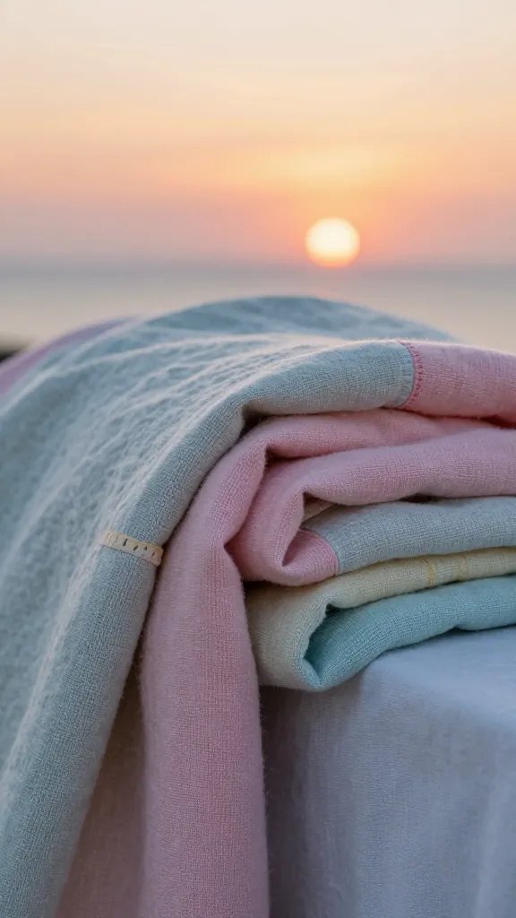 closeup of a single pastel linen blanket fold at sunset