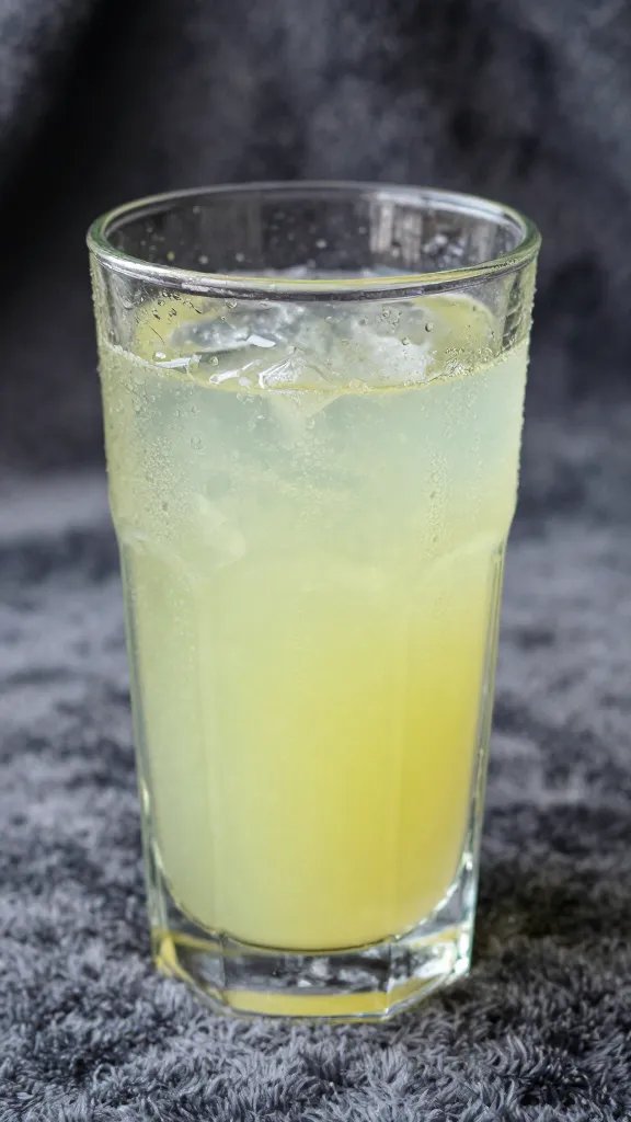 closeup of crystal lemonade glass with condensation on blanket