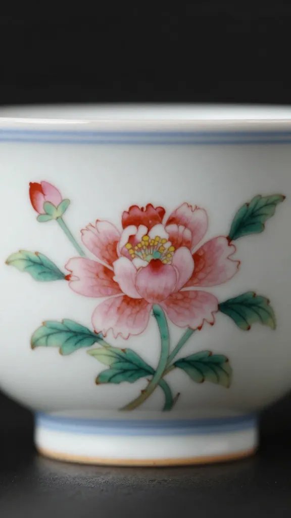 closeup of porcelain teacup with chipped floral pattern