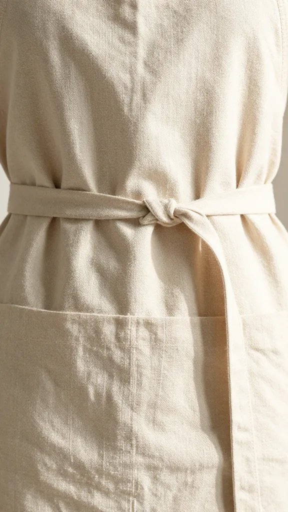 closeup of cotton apron belt against sun-dappled fabric
