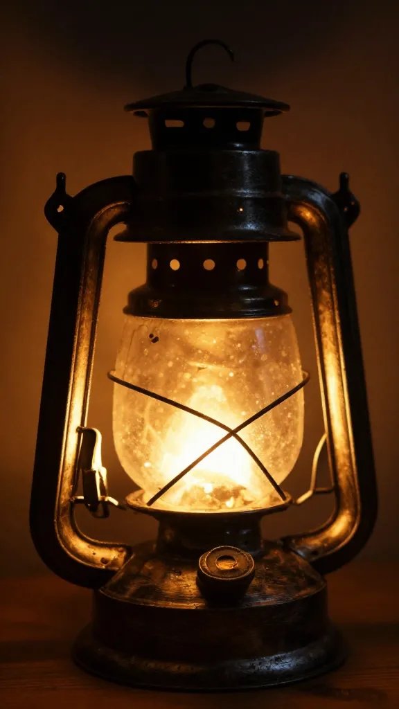 closeup of a single vintage lantern casting warm glow