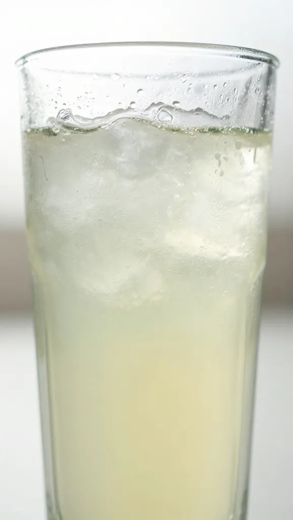 closeup of a lone lemonade glass with condensation, soft backlight