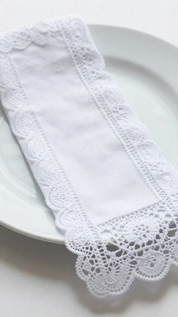 closeup of lace napkin draped over picnic plate