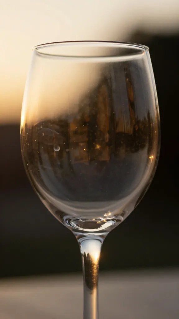 closeup of a single wine glass catching golden hour glow