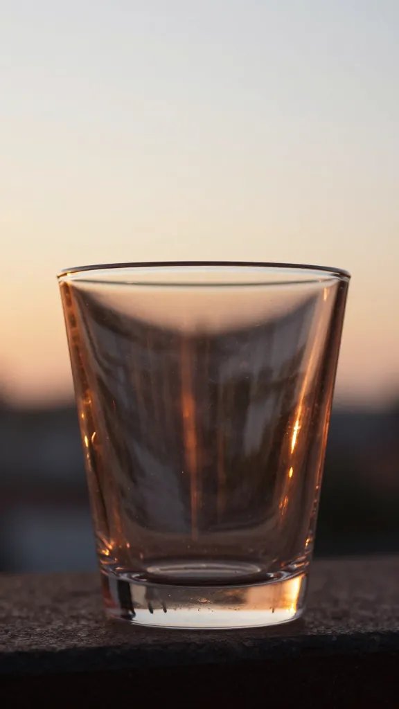 closeup of a single copper-toned coupe glass at golden hour
