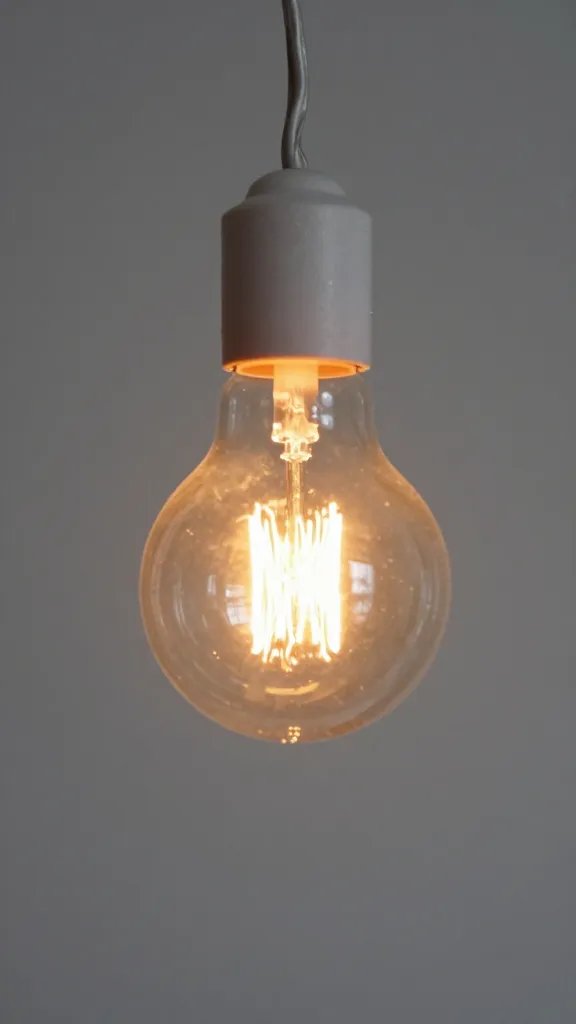 closeup of a single candle-lit string light bulb in scene