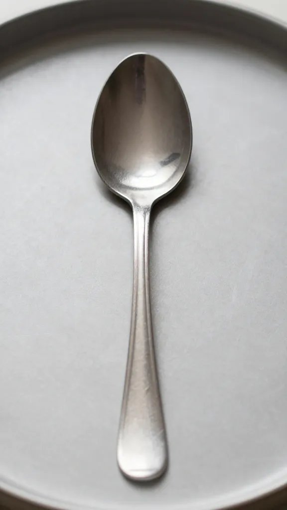 closeup of a single metal serving spoon resting on lid