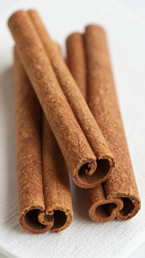closeup of a cluster of cinnamon sticks beside a napkin