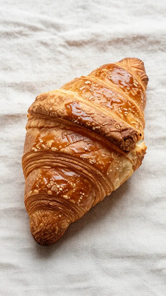 closeup of a single croissant on a linen cloth