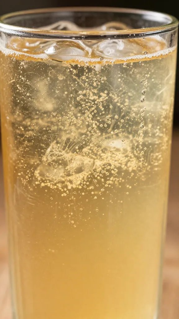 closeup of a glass of sparkling apple soda