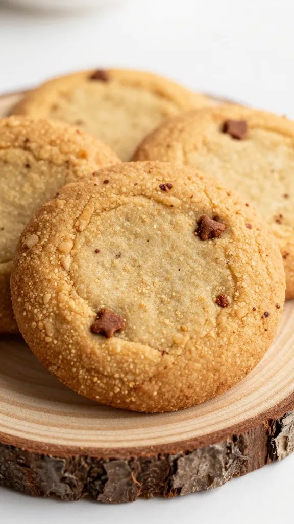 closeup of cinnamon-spiced cookie on wooden slice