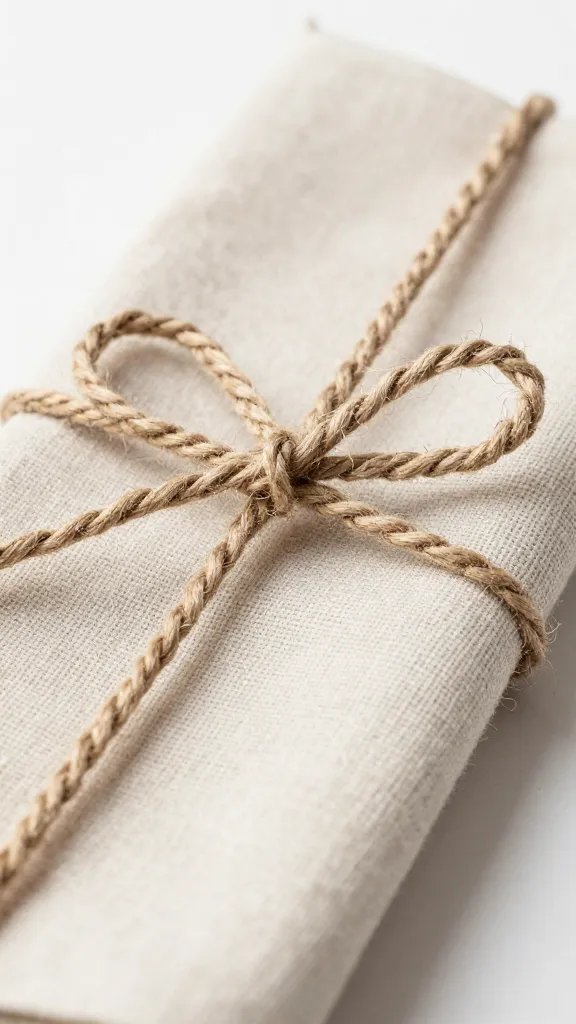 closeup of braided jute twine tied around linen napkin