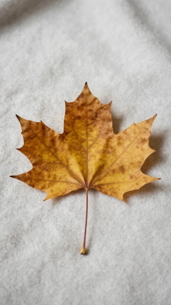 closeup of a fall leaf resting on a soft wool blanket