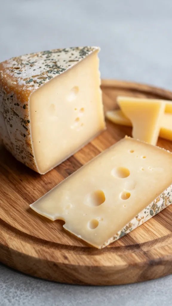 closeup of a rustic wooden picnic plate with autumn cheese