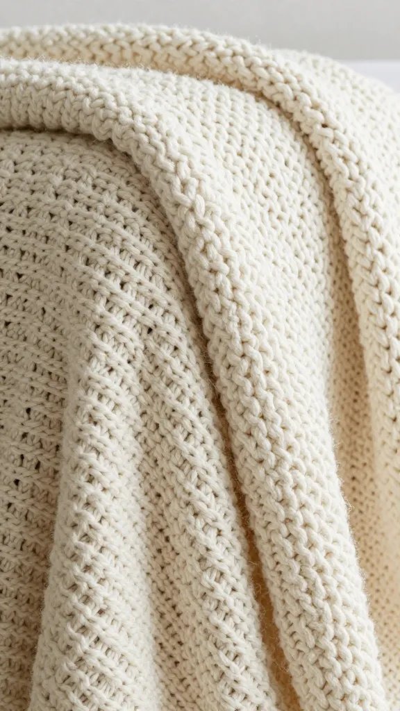 closeup of a blanket fort edge made from chunky knit blankets