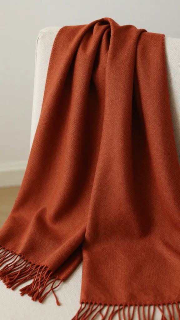 closeup of a rust-colored scarf draped over a chair