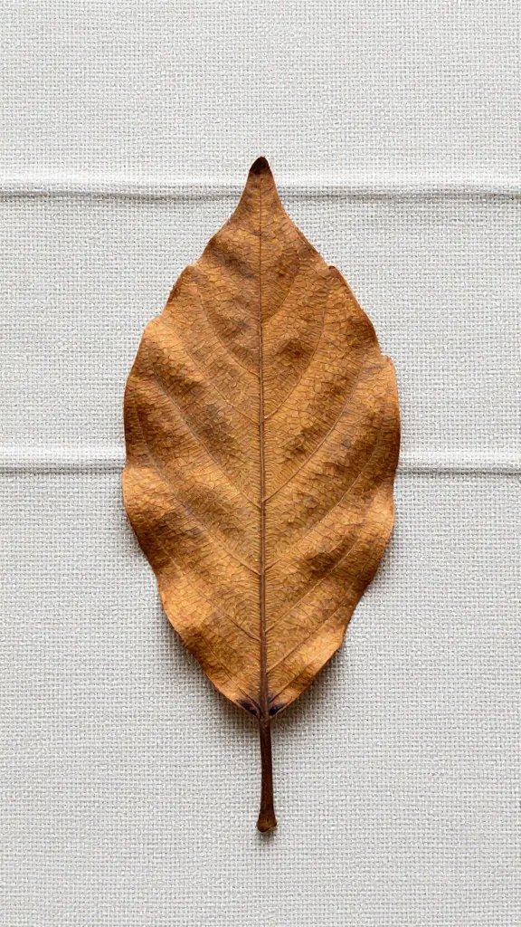closeup of a lone cinnamon leaf on textured linen