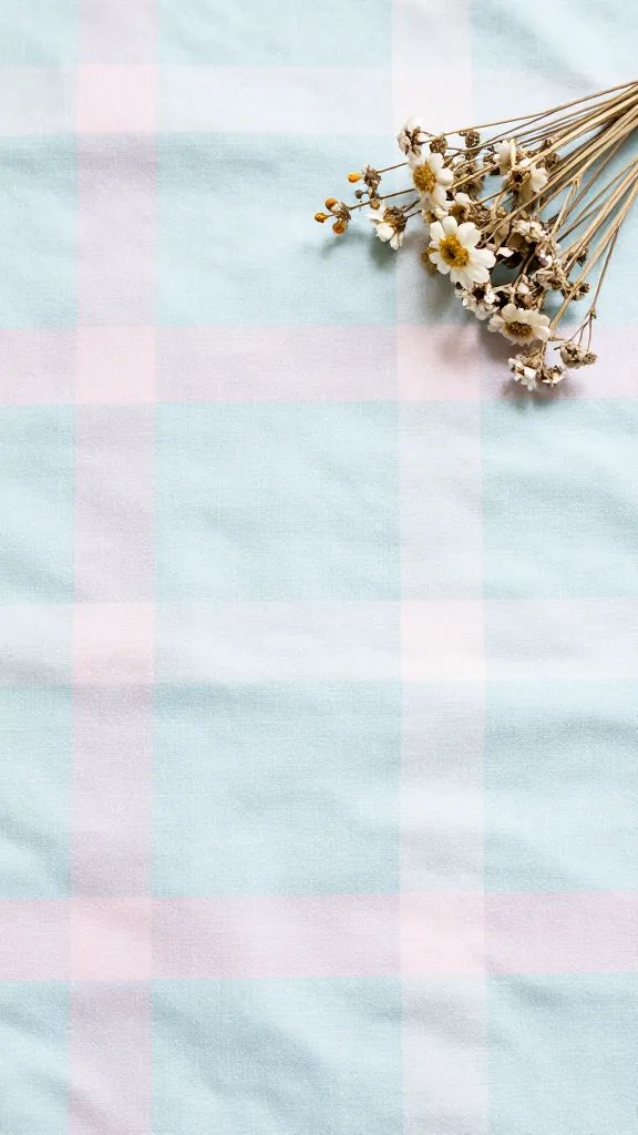 Single pastel picnic blanket corner with dried flower sprigs