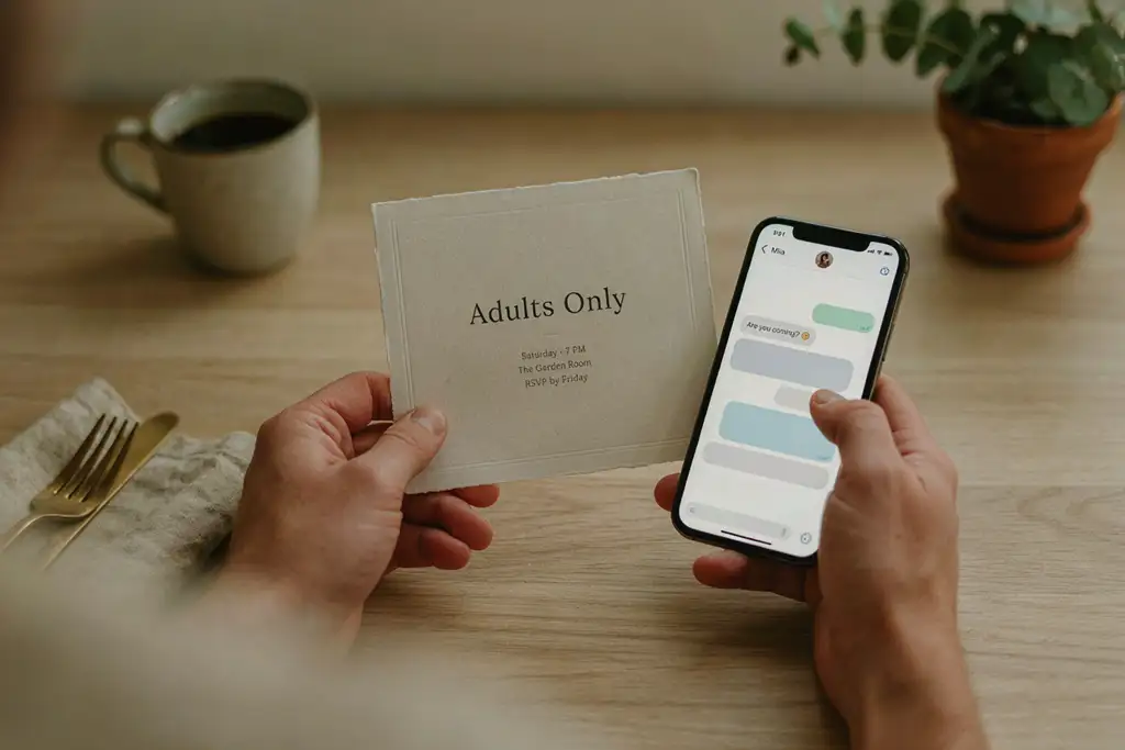 Hands holding an Adults Only picnic invitation