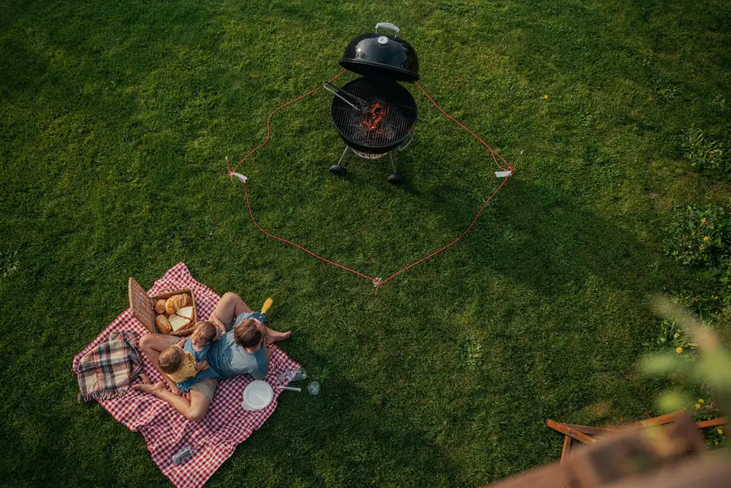 Picnic layout showing kid-safe zone away from grill