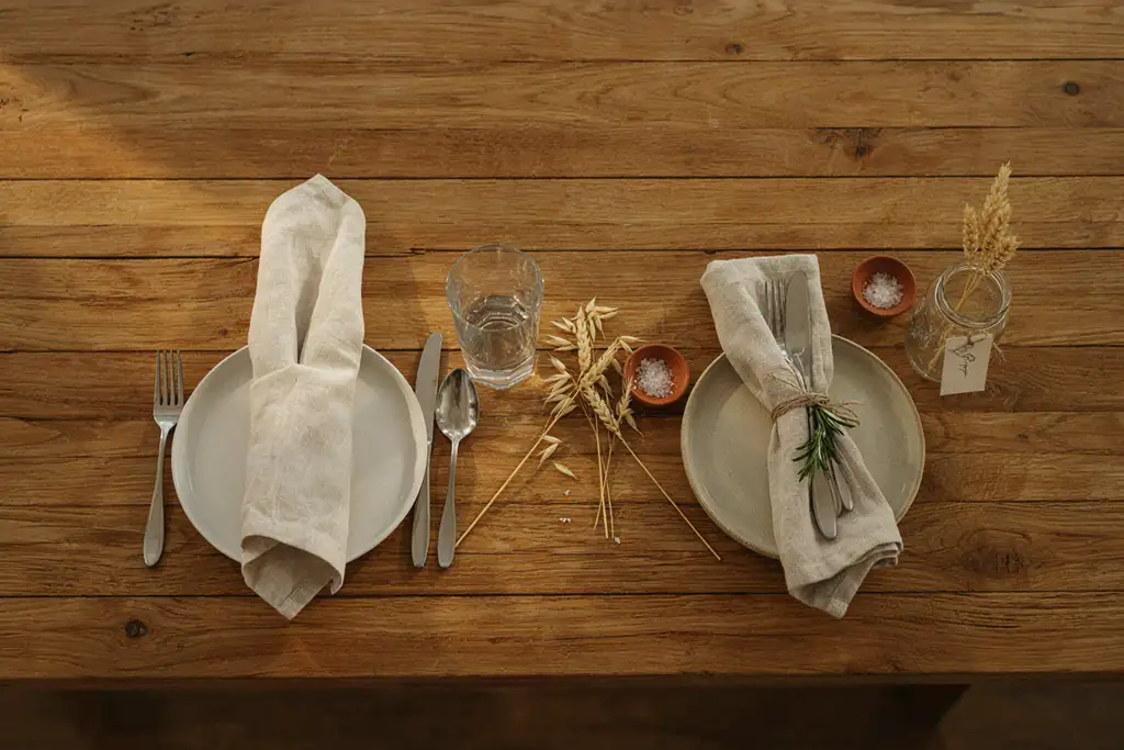 Formal and casual place settings showing different napkin fold styles