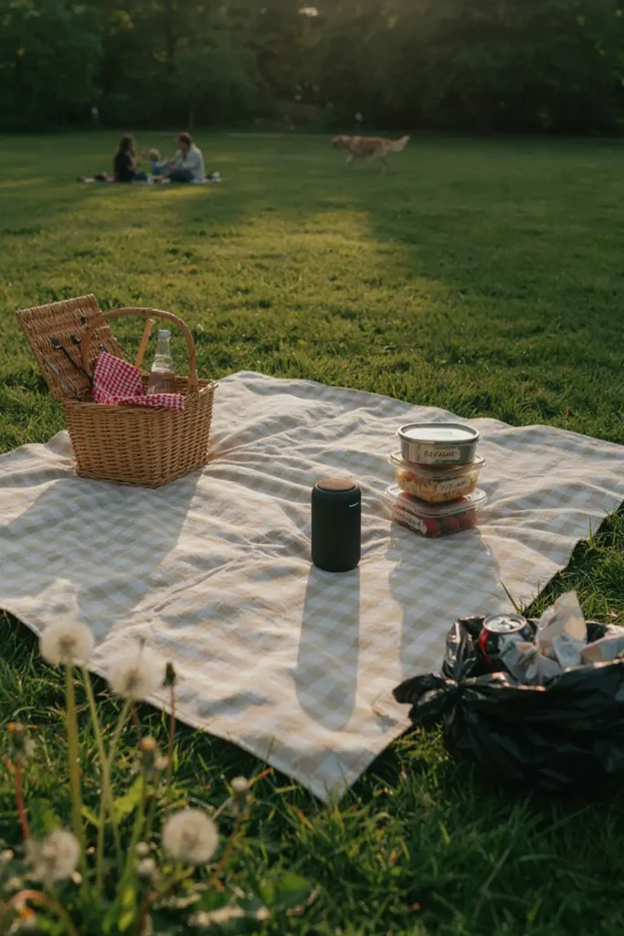 Organised picnic setup on park lawn