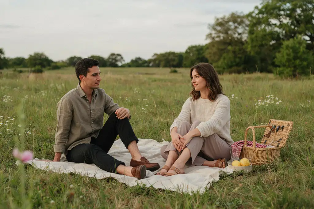 Two people demonstrating good picnic blanket posture