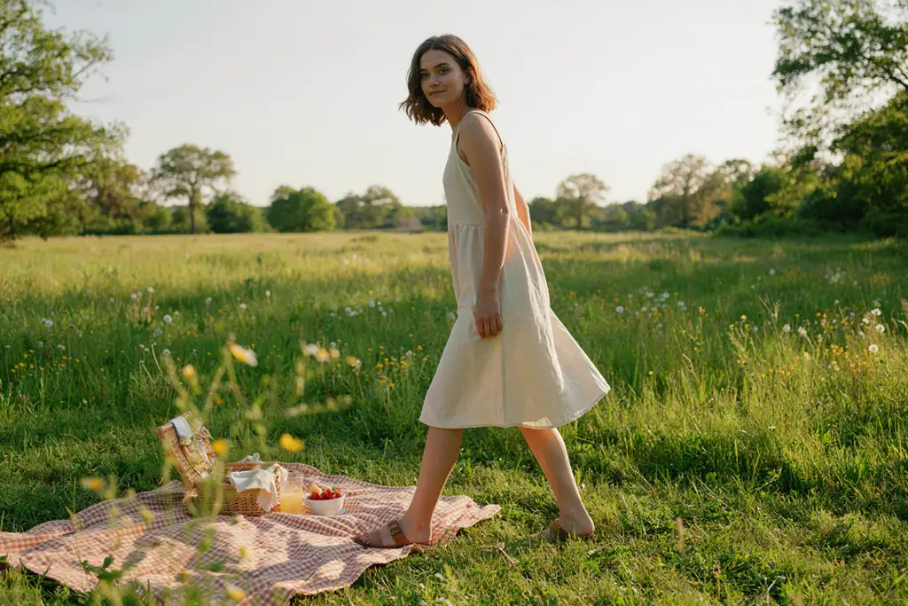 Graceful transition of standing up from picnic blanket
